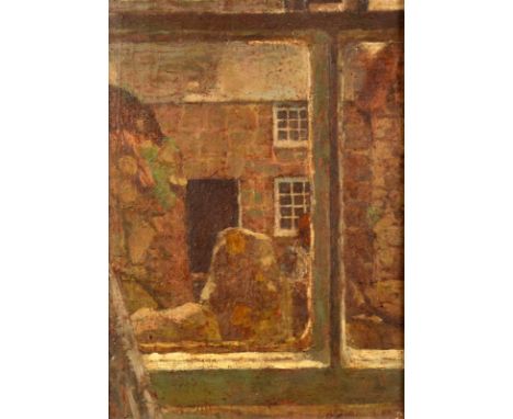 DOD PROCTER RA
Stone Cottage through a window
Oil on panel 
Signed 
Inscribed to the back 'painted between 16 and 18'
20 x 14