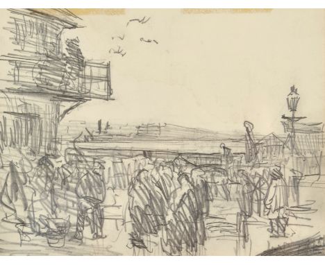 ERNEST PROCTER 
Fish Quay at Newlyn
Pencil on paper 
Exhibited at Penlee House 'Magic of the Line' exhibition
12.5 x 16cm.
Pr