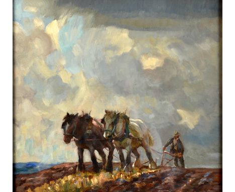 W WADE
Ploughing 
Oil on panel 
Signed and dated 1937
34 x 37cm. 
