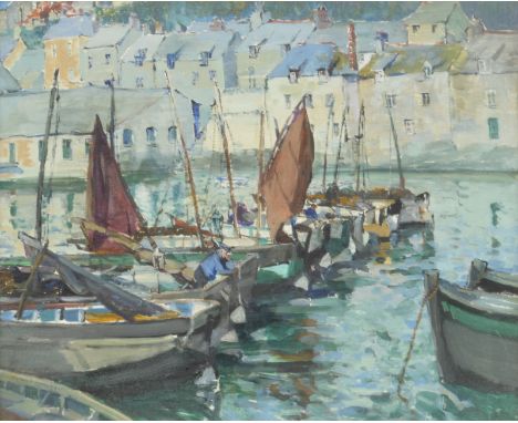 MARY McCROSSAN
Saturday Morning, Polperro 
Oil on panel
Signed and dated 1928 
Inscribed to the back 
33 x 40cm. 
(See illust