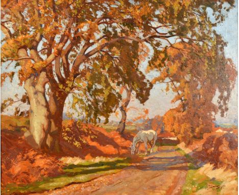 ALGERNON MAYOW TALMAGE RA
November Morning
Oil on canvas
Signed and dated (19)33
Numerous labels to the back 
77 x 91.5cm
(Se
