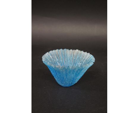 TESSA CLEGG GLASS BOWL a fluted turquoise pate de verre frosted glass bowl, of flared shape with polished base. Etched signat