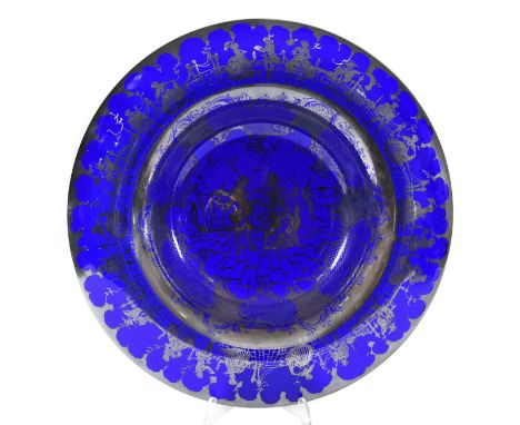 COBALT BLUE SILVER OVERLAID GLASS BOWL probably Venetian, an interesting large hand blown cobalt blue bowl with silver overla