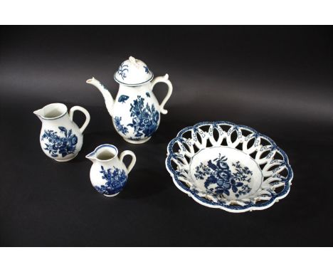 18THC WORCESTER BASKET a porcelain pierced basket in the Pinecone design, also with two Worcester jugs in the Three Flowers a