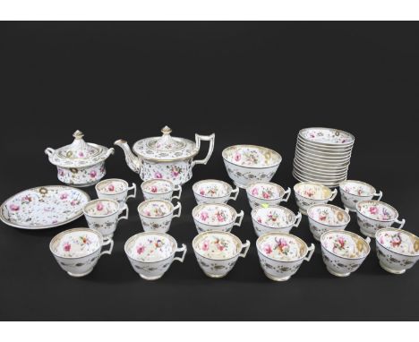 EARLY 19THC STAFFORDSHIRE BONE CHINA TEA SERVICE - MRS BOWRING circa 1820's and pattern no 388, each piece painted with sprig