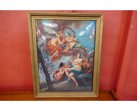An Old Master print on porcelain, 39 x 29cms, framed 