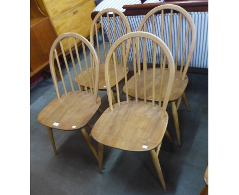 A set of four Ercol Blonde elm and beech Windsor chairs 