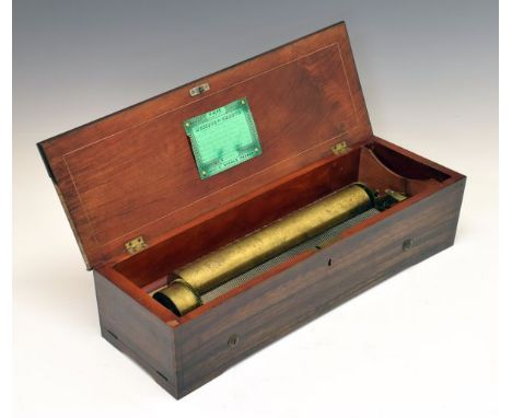 19th Century rosewood and simulated rosewood cased six air musical box by Nicole Freres of Geneva, the hinged cover having in