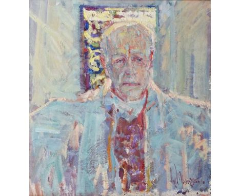 Arthur K. Maderson (b.1942) - Oil on board - Portrait of a priest, signed, 56cm x 52cm, A.R. Condition: **General condition c