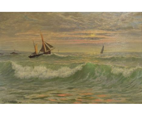 Charles H. Branscombe (1858-1924) - Oil on board - A seascape with sailing vessels, signed and dated 1910, 34.25cm x 52cm  Co