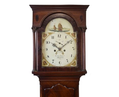 Early 19th Century inlaid mahogany cased eight day painted dial longcase clock, Bartley & Eggert, Bristol, having a 12" break