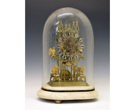 Victorian brass framed single fusee skeleton clock attributed to Smiths of Clerkenwell, London, having a pierced silvered Rom