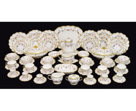 Royal Crown Derby 'Royal Antoinette' pattern tea, coffee and dinner service comprising: pear shaped coffee pot, milk jug, two