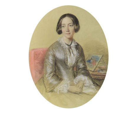 19th Century English School - Pastel - Oval half-length portrait of a seated lady, reputedly of Sarah Moore Halsey of Great G