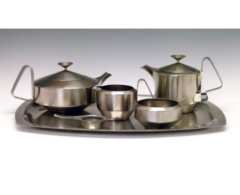 Modern Design - Robert Welch for Old Hall - Alveston design stainless steel five piece tea service comprising: teapot, hot wa