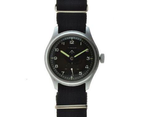 Timor - World War II British Military Issue 'Dirty Dozen' wristwatch, signed black dial with Broad Arrow, sub-seconds, lumino