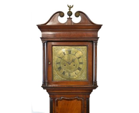 George III mahogany and walnut cased eight day brass dial longcase clock, Taylor, Whitehaven, the 12" square dial with Roman 