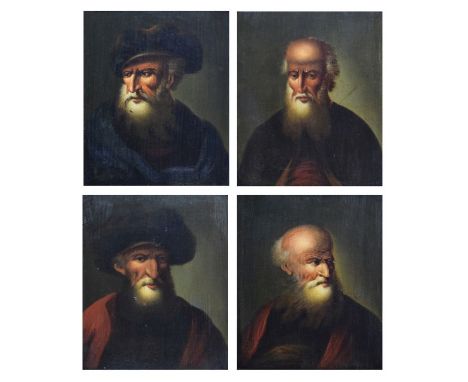 Set of four 19th Century oils on wooden panel, possibly Russian - Head and shoulders studies of a Jewish merchant, unsigned, 
