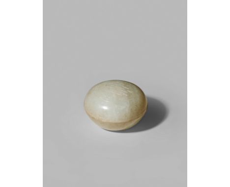 A CHINESE PALE CELADON JADE CIRCULAR BOX AND COVER, QING DYNASTY The domed cover carved with a circular shou charachter, 7.5c