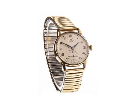 GENTLEMAN'S SMITHS NINE CARAT GOLD MANUAL WIND WRIST WATCH, the round white dial with applied gold coloured Arabic hour marke