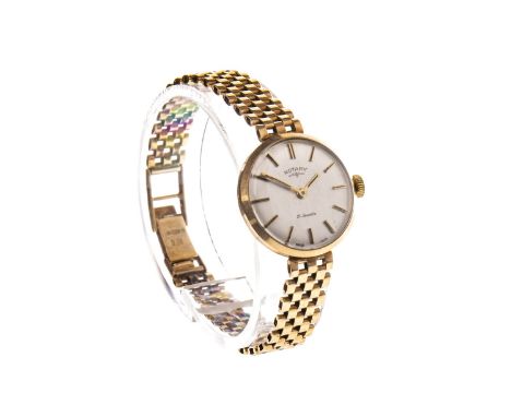 LADY'S ROTARY MANUAL WIND WRIST WATCH, the round silver coloured dial with applied gold coloured baton hour markers, 22mm cas