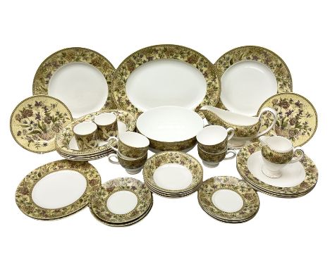 Wedgwood Floral Tapestry Pattern part tea and dinner service, including four tea cups and saucers, two coffee cans and saucer