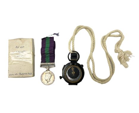 George VI medal, an RAF General service medal with Palestine 1945-48 clasp, together with WWII marching compass dated 1939