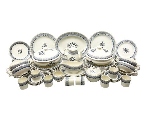 Wedgwood Persephone pattern part tea and dinner service, designed by Eric Ravilious, eight dinner plates, eight side plates, 