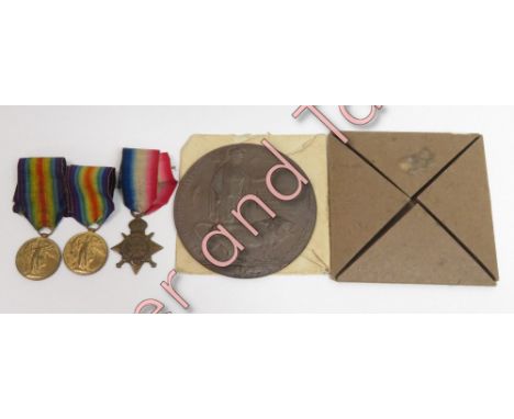 WWI medals: casualty pair to 84014 Gnr J Hurley together with his death plaque to John Hurley in original envelope and board 