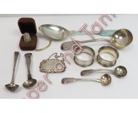 A Victorian fiddle pattern silver sauce ladle, by William Eaton; with a modern fiddle, thread and shell silver tablespoon; fo