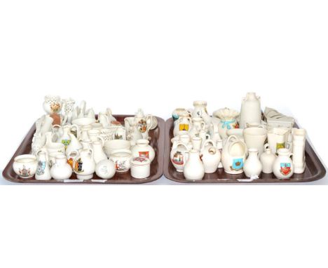 Two trays of W H Goss crested wares 