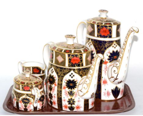 A Royal Crown Derby Imari four piece tea service comprising teapot, coffee pot, cream and sugarAll in good condition. 