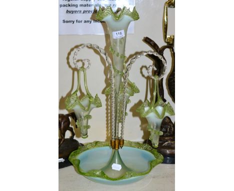 Victorian green glass epergne 