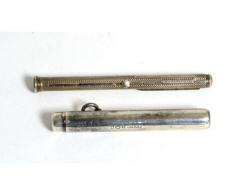 A Sampson Mordan Victorian silver combination retractable pencil and pen, London 1890, with integral penknife/quill sharpener