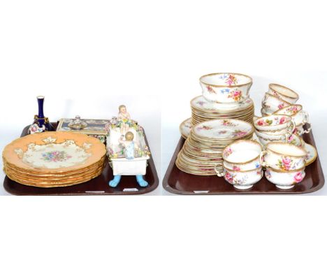 Decorative ceramics including Mintons Goode and Co plates, a Royal Crown Derby vase, a floral and gilt highlighted inkwell, H