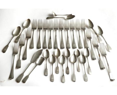 A set of twelve Victorian silver table forks and other silver flatware 