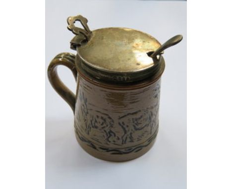 DOULTON HALLMARKED SILVER TOPPED CERAMIC MUSTARD POT 