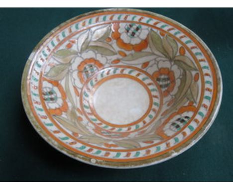 CHARLOTTE RHEAD TUBE LINED FLORAL DECORATED CERAMIC BOWL BY CROWN DUCAL, DIAMETER APPROXIMATELY 25cm 