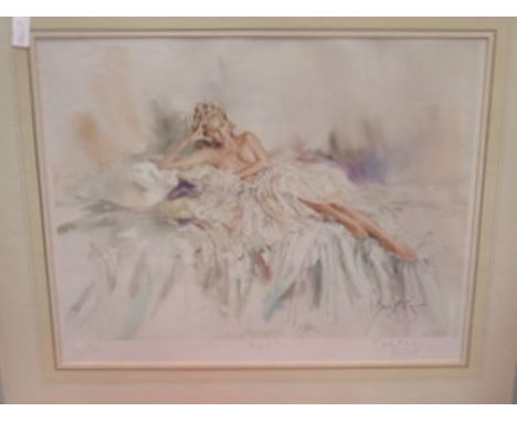 GORDON KING, FRAMED LIMITED EDITION PENCIL SIGNED POLYCHROME PRINT- SERENA, No.282/600, APPROXIMATELY 46cm x 57cm 