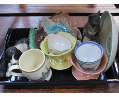 TRAY LOT INCLUDING CERAMIC, SYLVAC DOG, MINTON TANKARD ETC. 