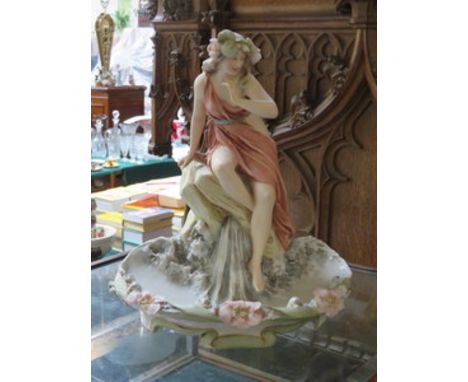 ROYAL DUX BOHEMIA GILDED CERAMIC FIGURE FORM POSY BOWL/VASES (AT FAULT), APPROXIMATELY 34cm HIGH 