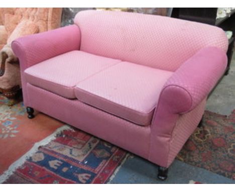 PINK UPHOLSTERED VICTORIAN TWO SEATER DROP END SOFA 