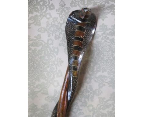 HEAVILY CARVED AND HIGHLY DECORATED VINTAGE SNAKE FORM WALKING STICK 