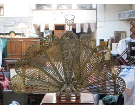 DECORATIVE BRASS PEACOCK FIRE SCREEN 