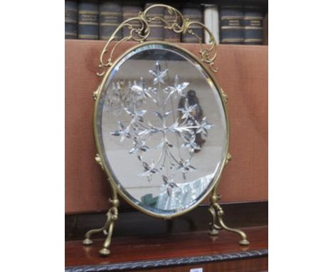 VICTORIAN STYLE BRASS MIRRORED FIRESCREEN 