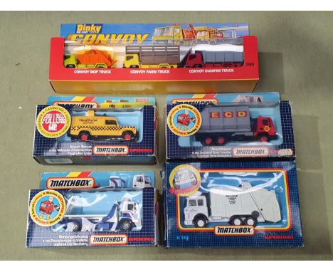 Four boxed Matchbox Superkings Vehicles including K-133 Recycling Lorry, K-140 Leyland Car Recovery, K-141 Leyland Auto-Loade