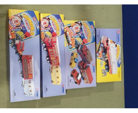 Four boxed Corgi Classics Chipperfields Circus Sets including 97885 Scammell Highwayman Trailer and Caravan, 14201 Foden S21 