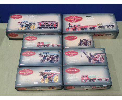 Eight Corgi Vintage Glory of Steam Models including Fowler B6 Showman's 'The Lion' Locomotive, Fowler B6 Crane Engine 'Wolver