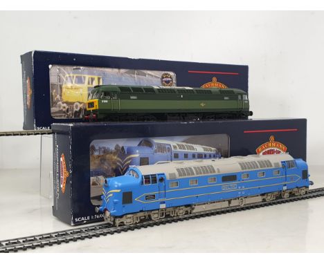 A boxed Bachmann 00 gauge Class 47 diesel Locomotive in two-tone BR green with yellow ends, DCC ready, and a boxed Bachmann '