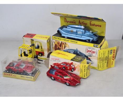Four boxed Dinky Toys including No.104 Spectrum Pursuit Vehicle (incomplete), No.103 Spectrum Patrol Car, No.216 Dino Ferrari